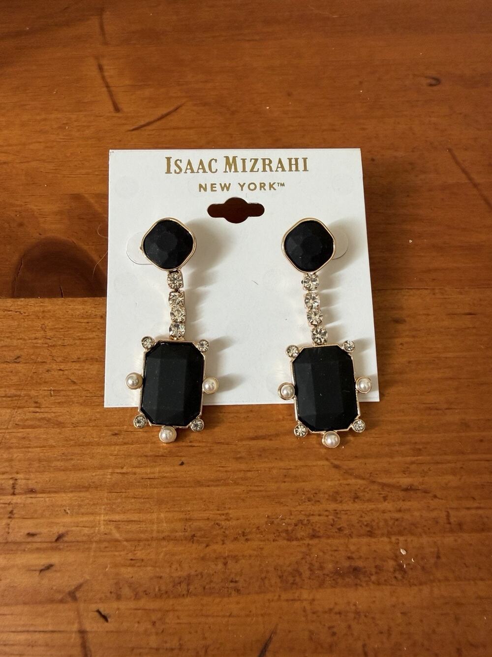 Isaac Mizrahi New York Gold Tone Black Stone Faux Pearl Drop